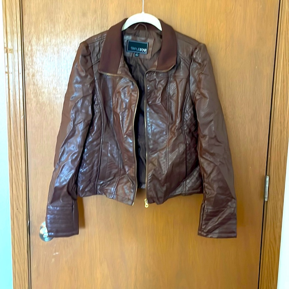 Triple Star Pleather Brown Jacket